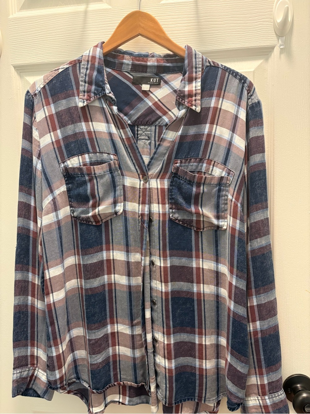 Kut from the Kloth Plaid Shirt in Navy & Burgundy